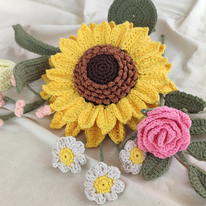 Giant Sunflower Crochet Flower Pattern — Wire Petal PDF, Instant Download